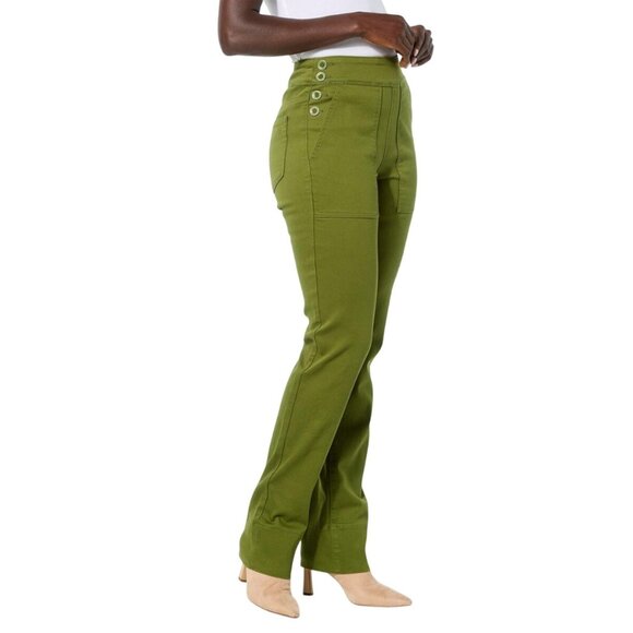 DG2 by Diane Gilman Jean Size 2 Virtual Stretch Denim Straight Leg Pull On Pesto - Picture 1 of 10